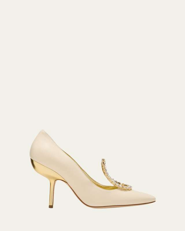 Nazma Leather Crystal Ornament Pumps